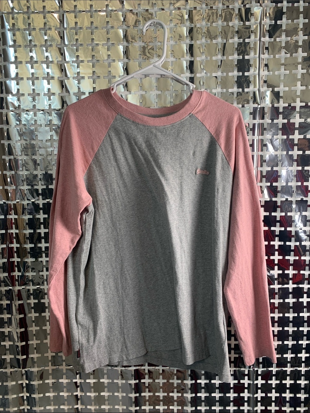 Superdry Girls' Gray Body with Pink Raglan Long-Sleeve Tee